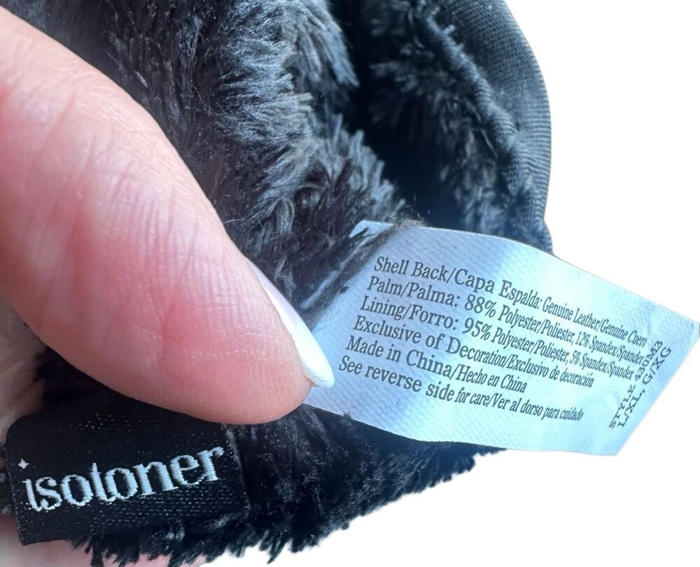 Isotoner Black Leather Fleece Lined Gloves smart touch eco comfort  Size L/XL NW - Picture 3 of 12